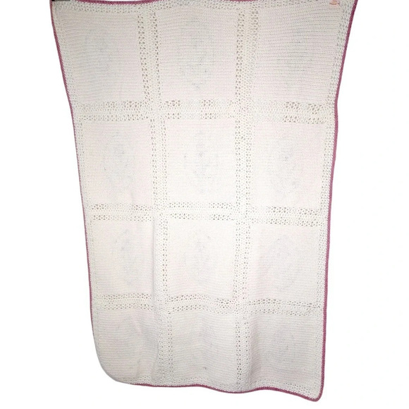 Vintage Handmade Floral Rose Crocheted Motif Granny Square Afghan Blanket 60x40 - Picture 2 of 13